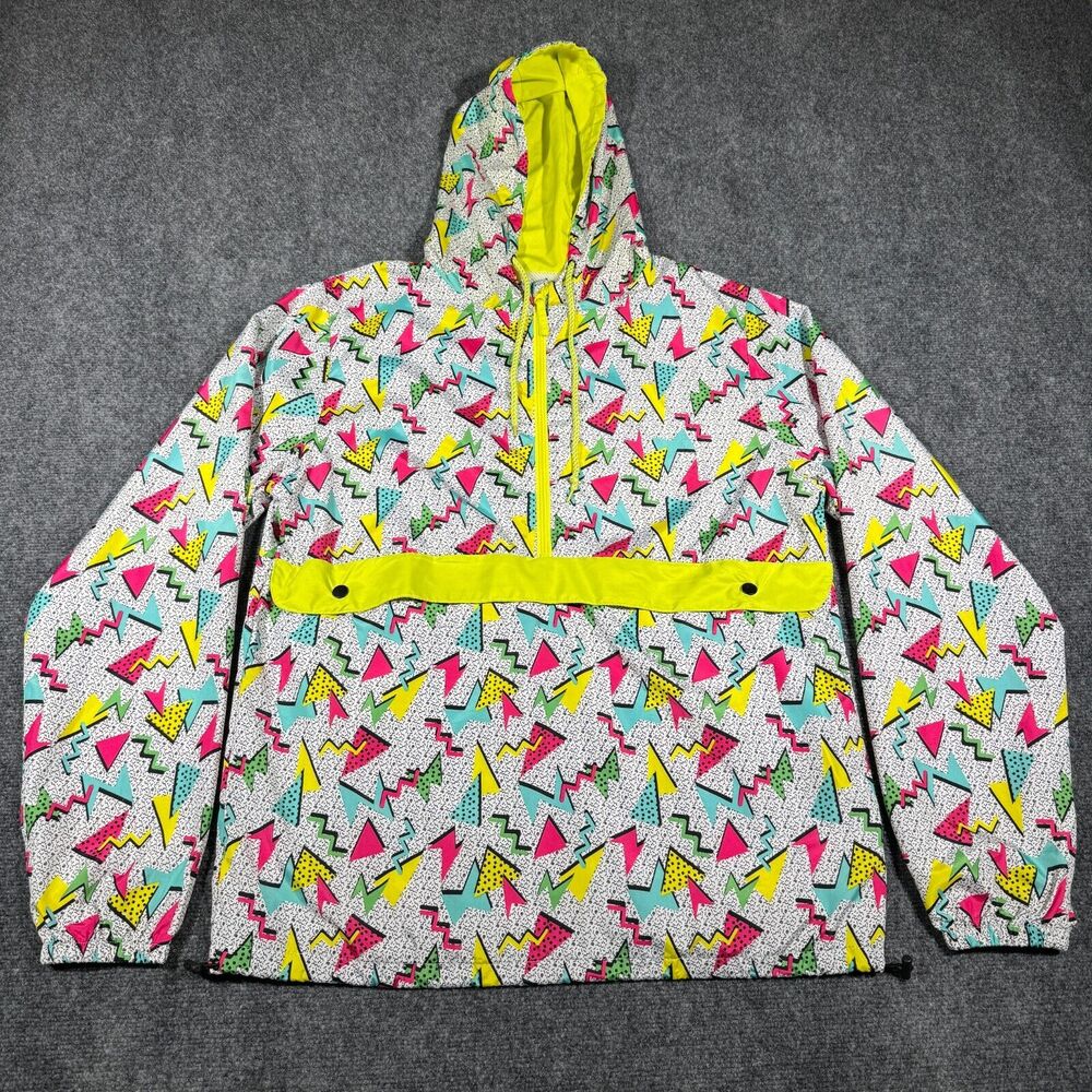 Black Jack 1999 L Vintage Multicolor Geometric Design Windbreaker Hoodie